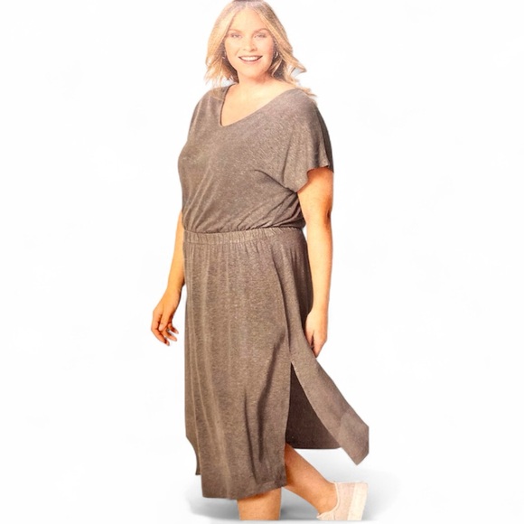 Esmara Dresses & Skirts - Linen Dress Shortsleeved Side Slits - Olive Green - XXL (16-18)